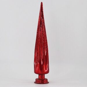 Red Fluted Glass Tree Topper Finial, Ribbed Christmas Tree Topper Ornament Wholesale Decor