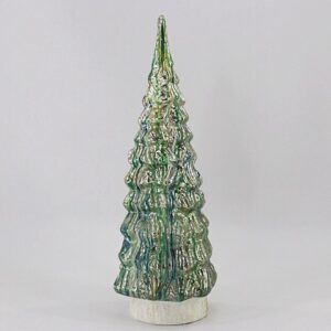 Green Textured Glass Christmas Tree Figurine, Snowy Tabletop Holiday Tree Decoration Wholesale