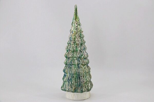 Green Textured Glass Christmas Tree Figurine, Snowy Tabletop Holiday Tree Decoration Wholesale