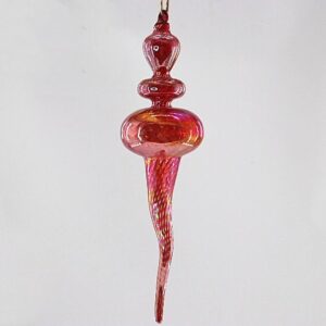 Red Glitter Cone Glass Finial Ornament, Sparkling Christmas Tree Hanging Drop Decoration