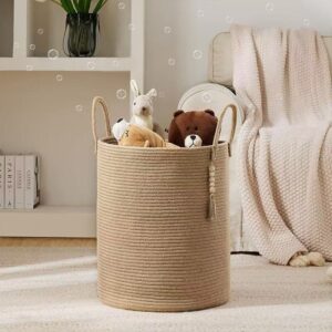Tall Woven Cotton Rope Laundry Basket with Tassels, Large Round Storage Hamper for Bedroom Towels and Blankets, Wholesale