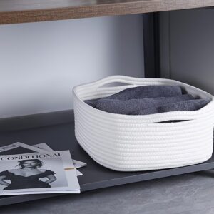 White Oval Rope Storage Basket, Handwoven Cotton Organizer Bin for Kids Toys and Nursery Room, Wholesale