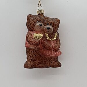 Brown Teddy Bear Glass Christmas Ornament with Honey Pot, Woodland Animal Tree Hanging Decor