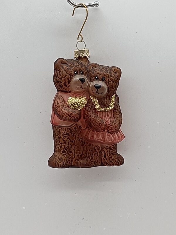 Brown Teddy Bear Glass Christmas Ornament with Honey Pot, Woodland Animal Tree Hanging Decor
