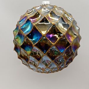 Multicolor Mosaic Glass Ball Christmas Ornament, Jewel Tone Mirror Pattern Holiday Bauble Decor