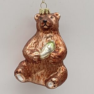 Copper Brown Bear Glass Christmas Ornament, Woodland Animal Glitter Tree Hanging Decoration