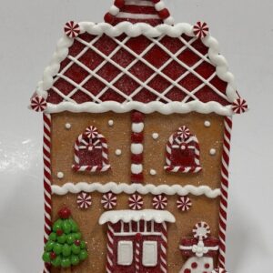 Red Icing Gingerbread House Christmas Decor, Candy Cane Clay Christmas Village Tabletop House