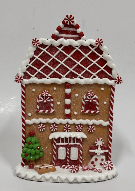 Red Icing Gingerbread House Christmas Decor, Candy Cane Clay Christmas Village Tabletop House