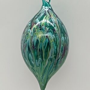 Green Marbled Glass Teardrop Christmas Ornament, Hand Blown Swirl Holiday Tree Drop Decor
