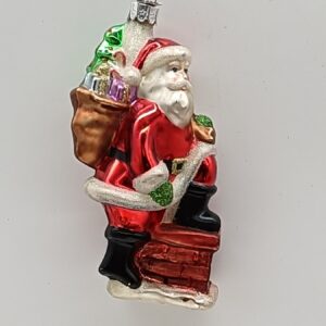 Santa Claus Glass Christmas Ornament with Red Gift Sack, Hand Painted Holiday Tree Figure Decor