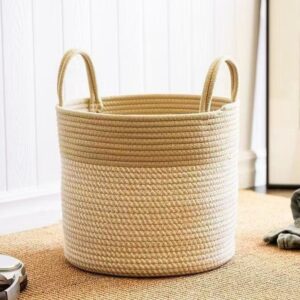 Handwoven Cotton Rope Storage Basket with Handles, Round Woven Laundry Basket for Bedroom and Living Room, Nursery Toy Organizer, Wholesale