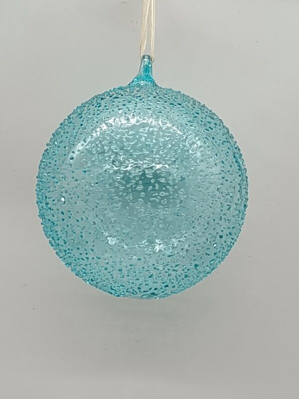Turquoise Glitter Glass Ball Christmas Ornament, Transparent Blue Holiday Bauble Hanging Decor