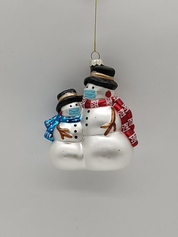Snowman Family Glass Christmas Ornament, Set of 3 Snowmen Holiday Tree Hanging Decoration