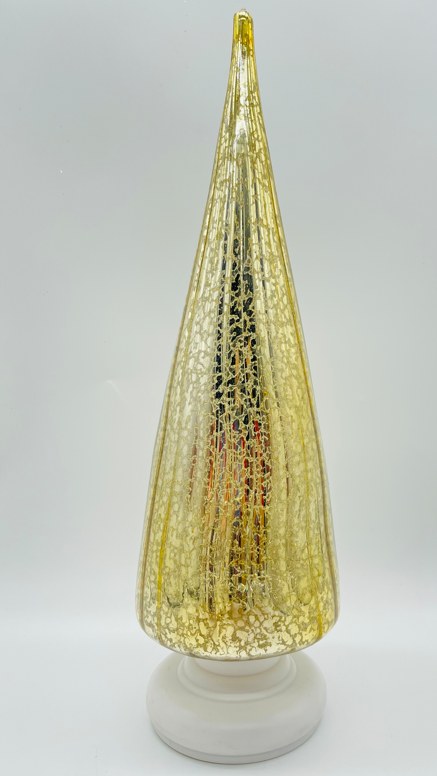 Gold Mercury Glass Christmas Tree Figurine with Ceramic Base, Vintage Tabletop Holiday Decor Wholesale