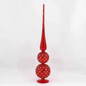 Red Sparkle Glass Tree Topper with Stacked Baubles, Christmas Tree Topper Finial Decoration