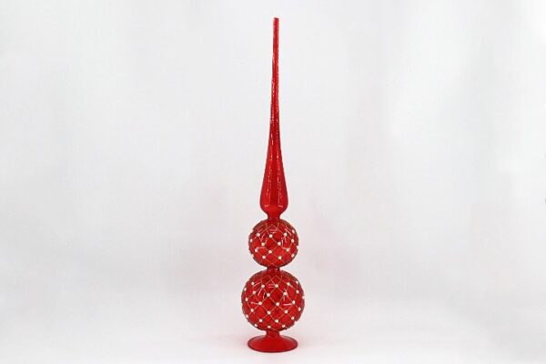 Red Sparkle Glass Tree Topper with Stacked Baubles, Christmas Tree Topper Finial Decoration