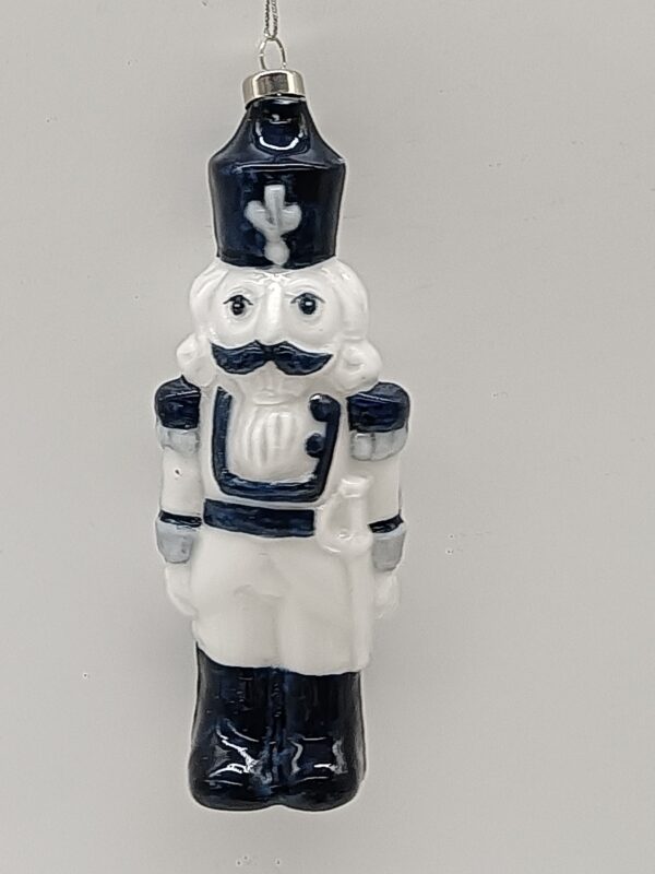 Navy Blue Nutcracker Glass Christmas Ornament, Hand Painted Soldier Holiday Tree Hanging Decor