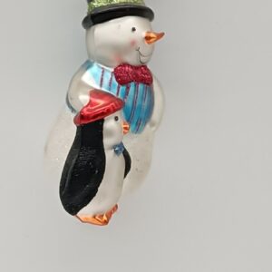 Glass Snowman Ornament with Penguin Friend, Top Hat Christmas Tree Hanging Figure Decoration