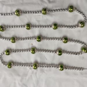 Green and Silver Beaded Christmas Garland, Glass Bead Chain Vintage Holiday Decoration Wholesale
