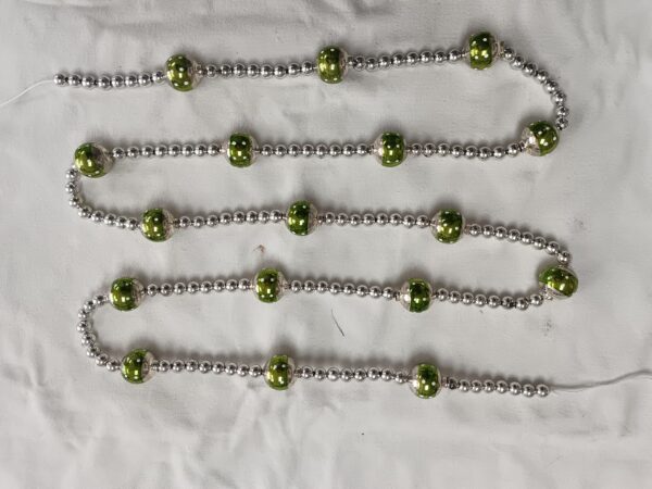 Green and Silver Beaded Christmas Garland, Glass Bead Chain Vintage Holiday Decoration Wholesale