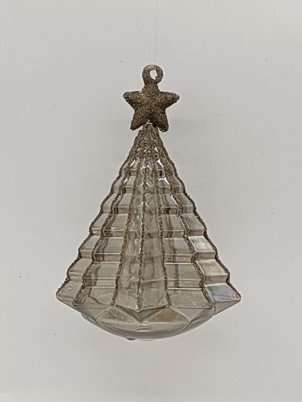 Clear Glass Wire Christmas Tree Ornament with Gold Star, Elegant Transparent Tree Hanging Decor