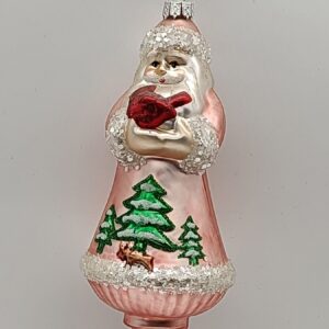 Pink Glass Santa Ornament with Christmas Trees, Lady Santa Glitter Holiday Tree Hanging Decor