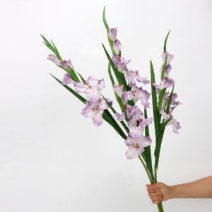 Cream Apricot Artificial Gladiolus Stems Set of 5, Faux Sword Lily Flowers for Tall Vase Wedding Decor, Wholesale