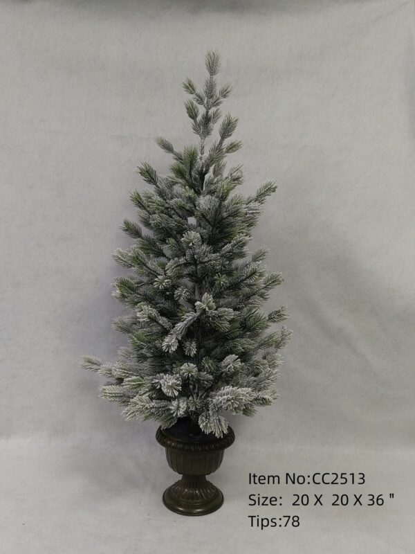 Snow Flocked Artificial Christmas Tree with Black Urn Base 24 Inch, Flocked Tabletop Tree Wholesale