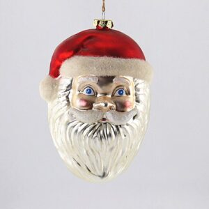Glitter Santa Head Glass Christmas Ornament with Red Hat, Vintage Holiday Tree Hanging Decor