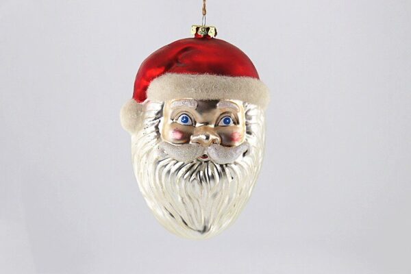 Glitter Santa Head Glass Christmas Ornament with Red Hat, Vintage Holiday Tree Hanging Decor