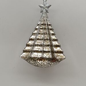 Silver Layered Glass Christmas Tree Ornament, Metallic Star Topper Holiday Tree Hanging Decor