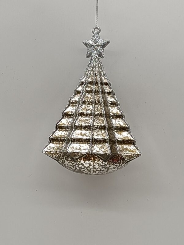 Silver Layered Glass Christmas Tree Ornament, Metallic Star Topper Holiday Tree Hanging Decor