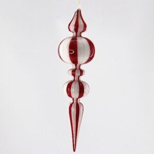 Red Mercury Glass Finial Ornament with Silver Collar, Vintage Christmas Tree Hanging Decor