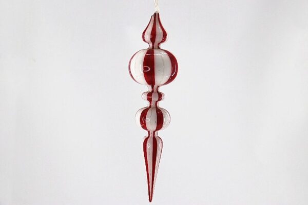 Red Mercury Glass Finial Ornament with Silver Collar, Vintage Christmas Tree Hanging Decor