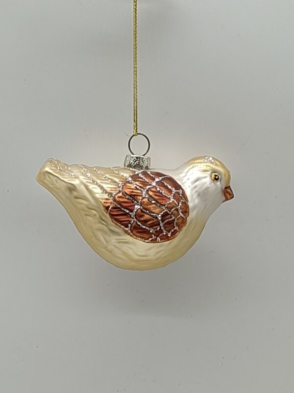 Gold and White Glass Dove Christmas Ornament, Peace Bird Holiday Tree Hanging Decoration