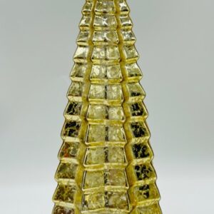 Gold Ribbed Mercury Glass Christmas Tree Ornament, Vintage Style Tabletop Tree Decor