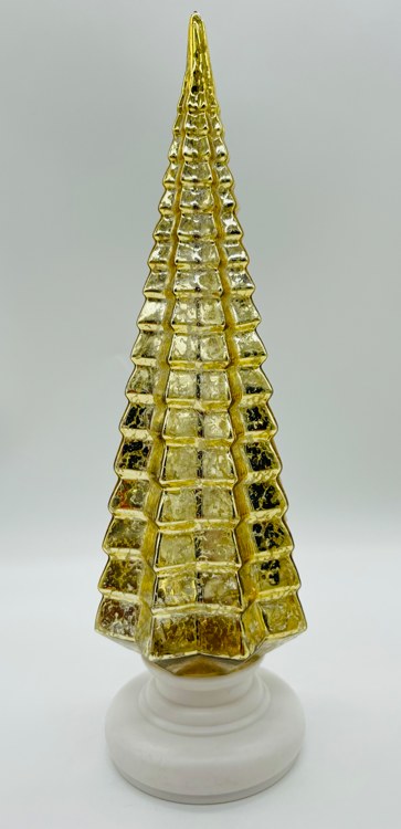 Gold Ribbed Mercury Glass Christmas Tree Ornament, Vintage Style Tabletop Tree Decor