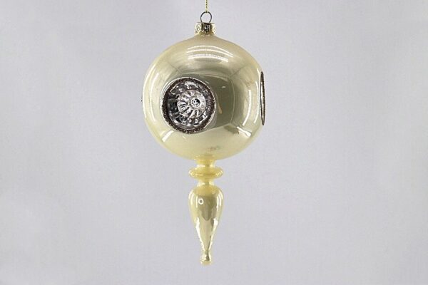 Champagne Yellow Glass Lantern Finial Ornament, Reflective Disk Vintage Christmas Tree Decor