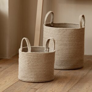 Woven Cotton Rope Basket Set, Round Storage Baskets with Handles for Living Room Toy and Towel Organization, Wholesale