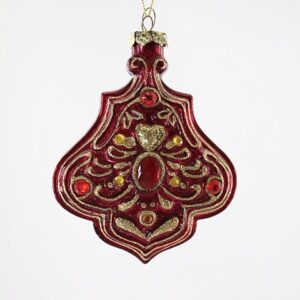 Red Gold Embossed Glass Christmas Ornament, Arabesque Victorian Style Tree Hanging Decoration