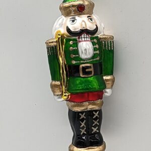 Green Uniform Nutcracker Glass Christmas Ornament, Hand Painted Soldier Holiday Tree Decor