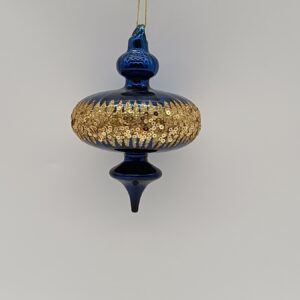 Navy Blue and Gold Mercury Glass Finial Ornament, Vintage Glitter Christmas Tree Drop Decor