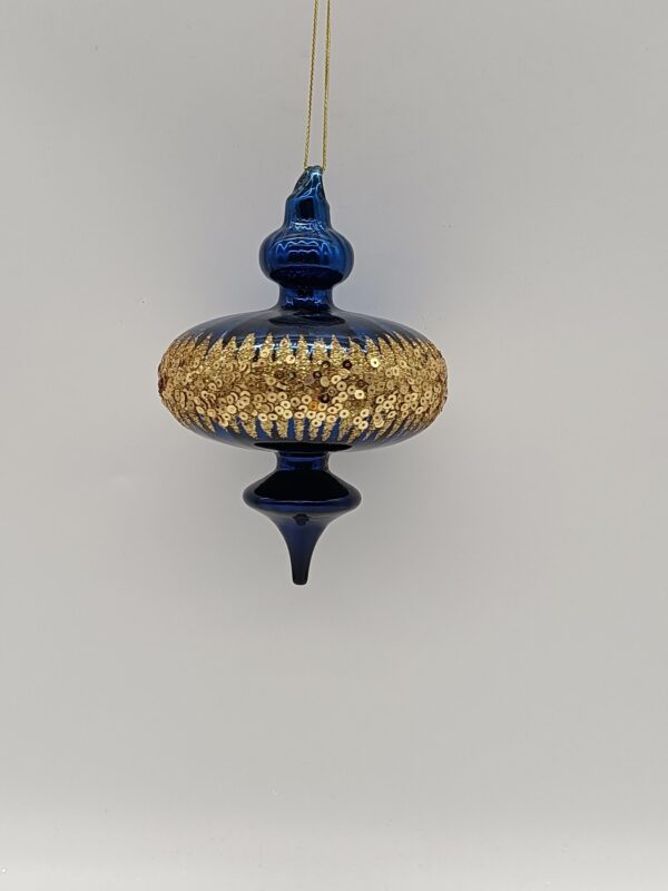 Navy Blue and Gold Mercury Glass Finial Ornament, Vintage Glitter Christmas Tree Drop Decor