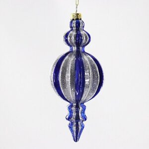 Blue Glitter Mercury Glass Finial Ornament, Royal Blue Christmas Tree Hanging Decoration