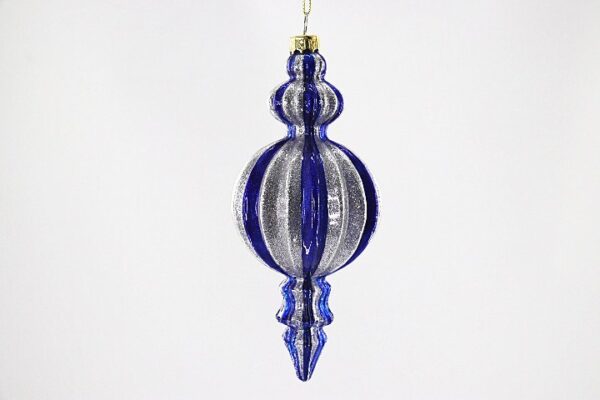 Blue Glitter Mercury Glass Finial Ornament, Royal Blue Christmas Tree Hanging Decoration