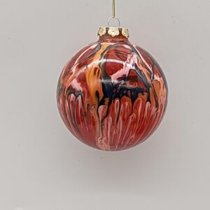 Red Crackle Glass Ball Christmas Ornament, Black Firework Pattern Holiday Bauble Hanging Decor