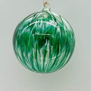 Green Metallic Glass Ball Christmas Ornament, Shiny Swirl Pattern Holiday Bauble Decoration