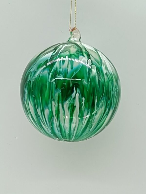Green Metallic Glass Ball Christmas Ornament, Shiny Swirl Pattern Holiday Bauble Decoration