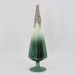 Green Gradient Glass Cone Christmas Tree Ornament, Frosted Tip Tabletop Holiday Tree Decor