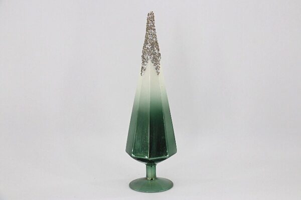 Green Gradient Glass Cone Christmas Tree Ornament, Frosted Tip Tabletop Holiday Tree Decor